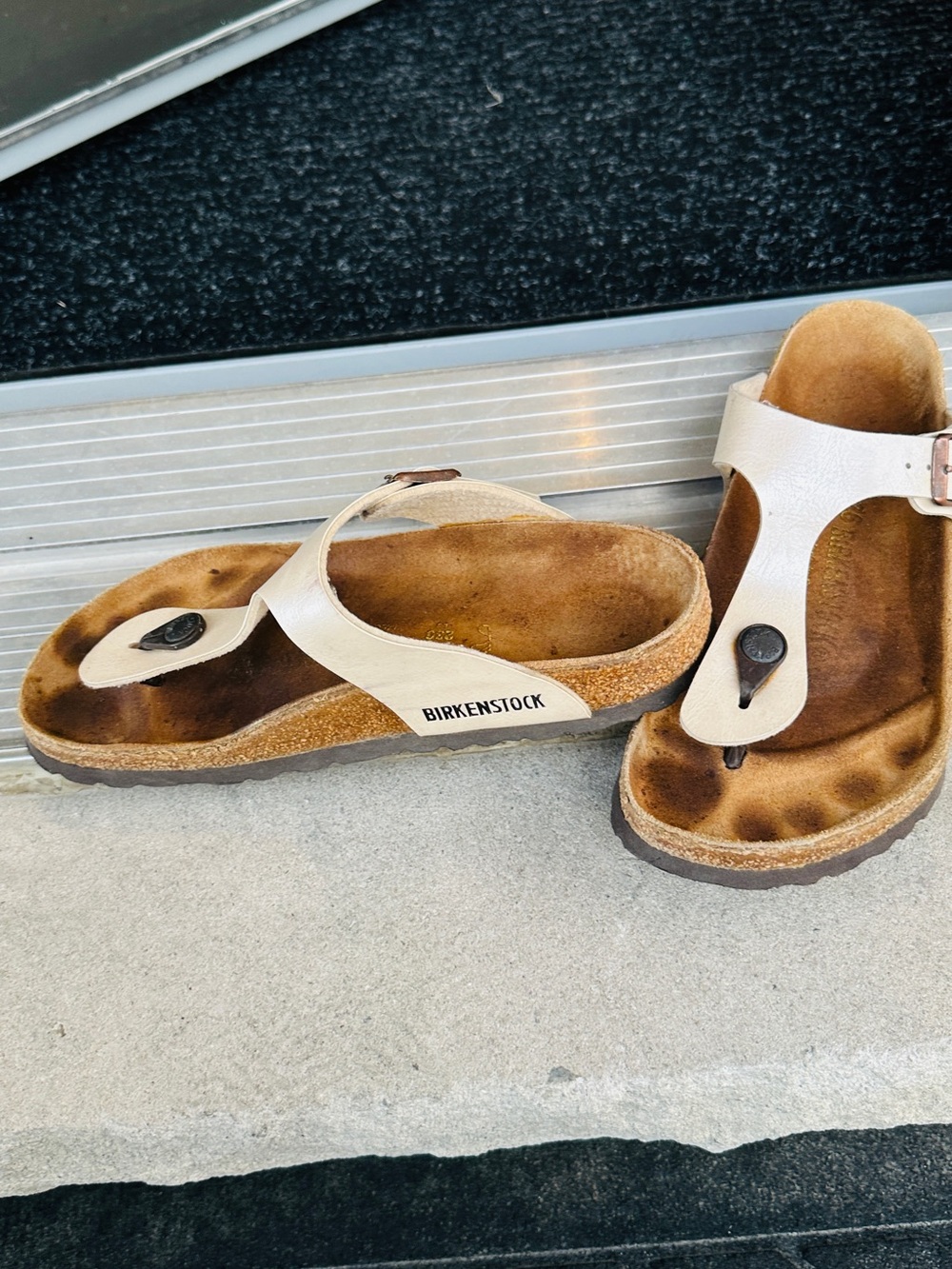 Birkenstock Cream Thong Sandals with Cork Footbed